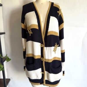 Vintage Claudie Pierlot Striped Nautical Cardigan With Gold-Tone Buttons-Size M